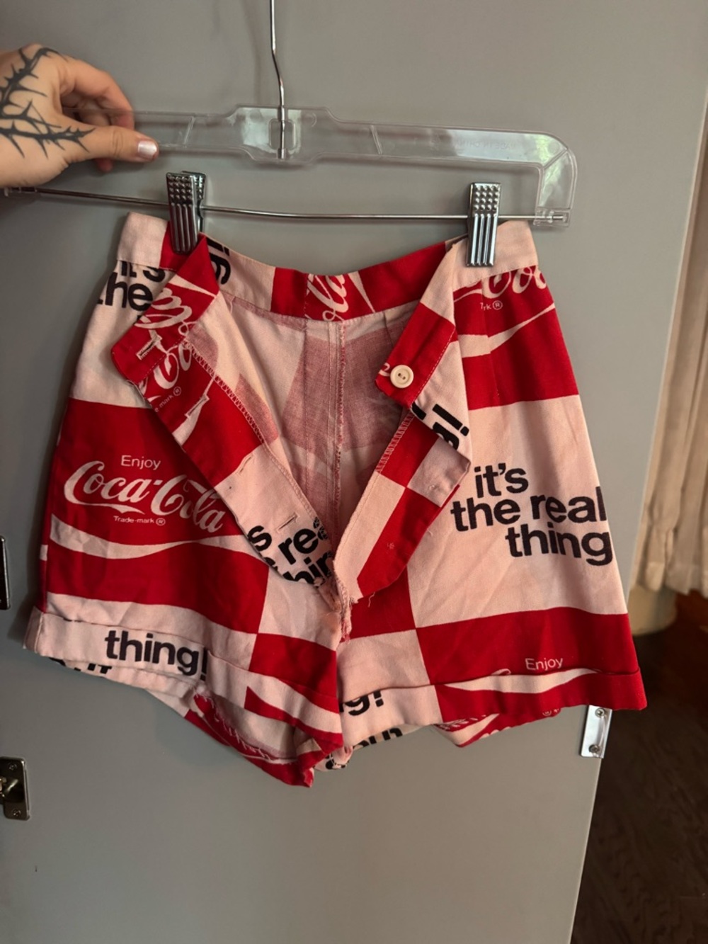 Coca Cola Red & White Logo Checkered High-Waist Women's Shorts